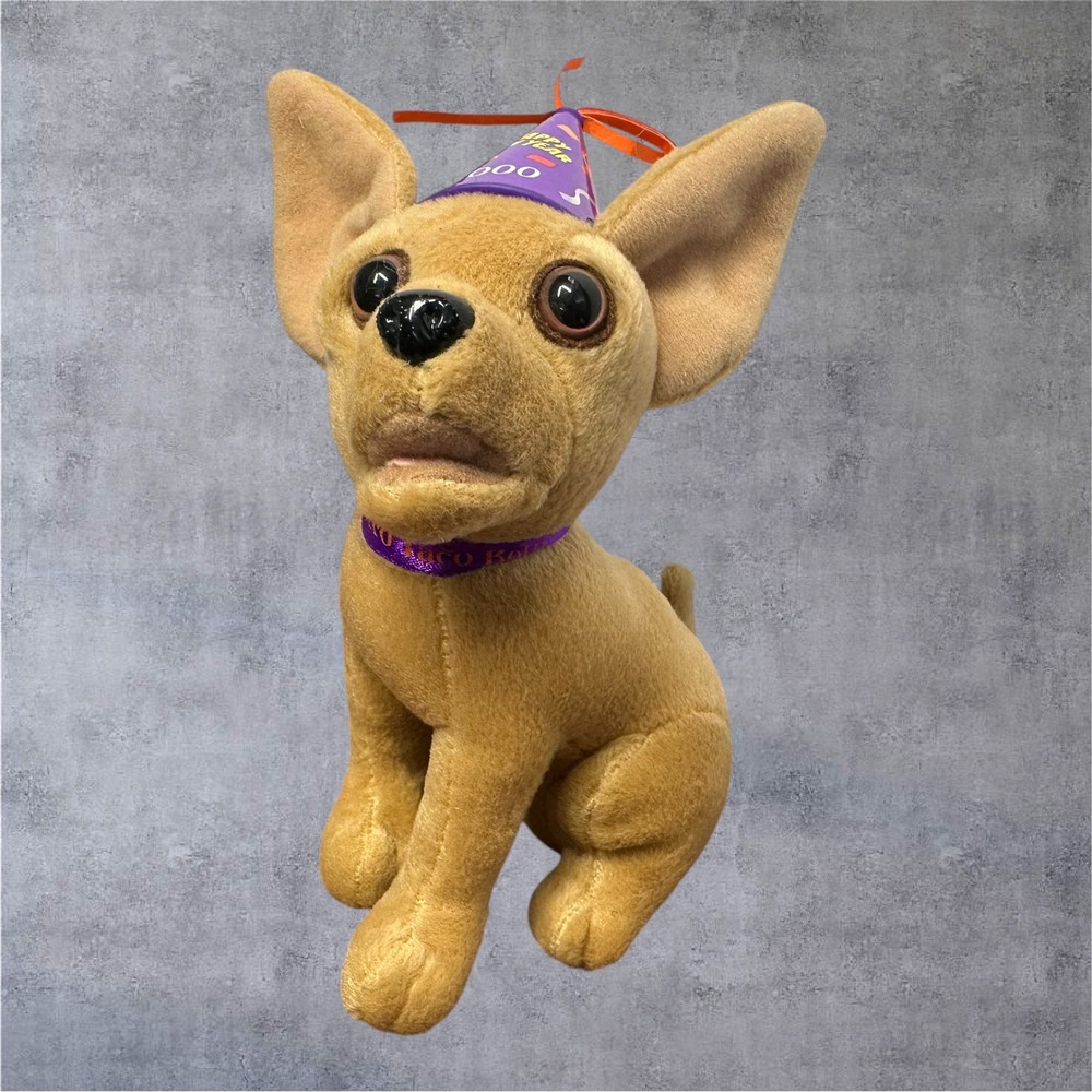 Taco Bell Plush Dog Small Tan Happy New Year 2000 Talking Chihuahua - WORKS!